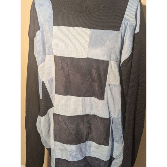 Vintage DISS Mens Blue Black Patchwork Mock Neck Sweater XXL - Picture 2 of 5